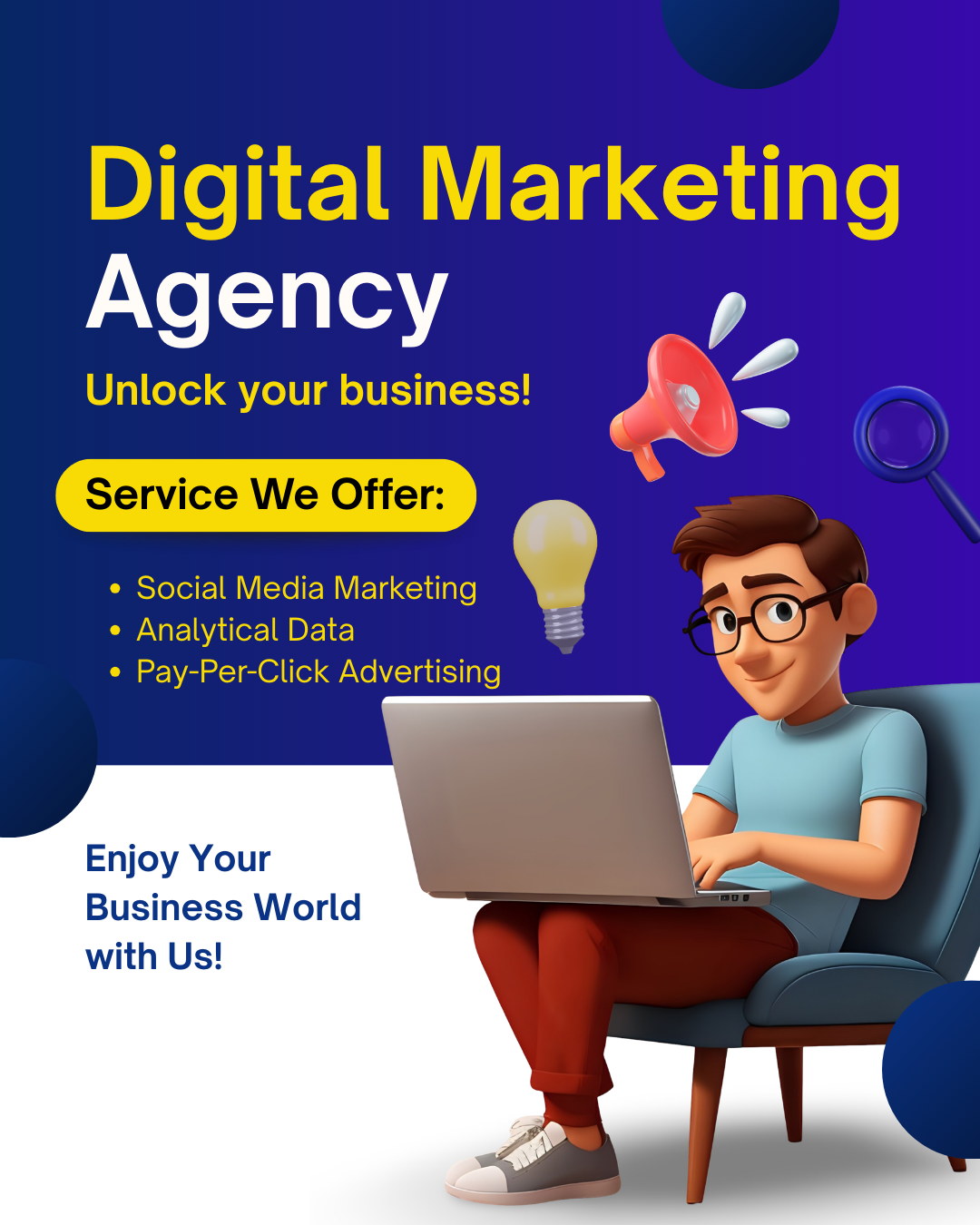 Blue and White Gradient Geometric Modern 3D Man Illustrative Digital Marketing Agency Instagram Post